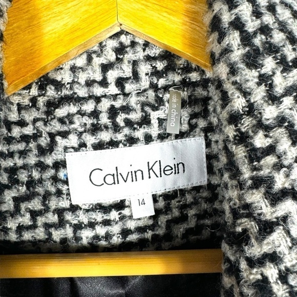 Calvin Klein Single Breasted Herringbone Wool Blend Walker Coat, Black/White, 14 - Picture 5 of 14